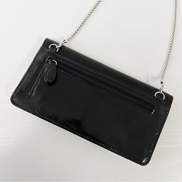 Brighton Rockmore Large Wallet on a Chain Crossbody Black Silver Patent Leather - Picture 5 of 6